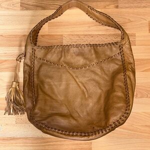 Ralph Lauren Brown Leather Whipstitch Hobo Tote with Tassel
